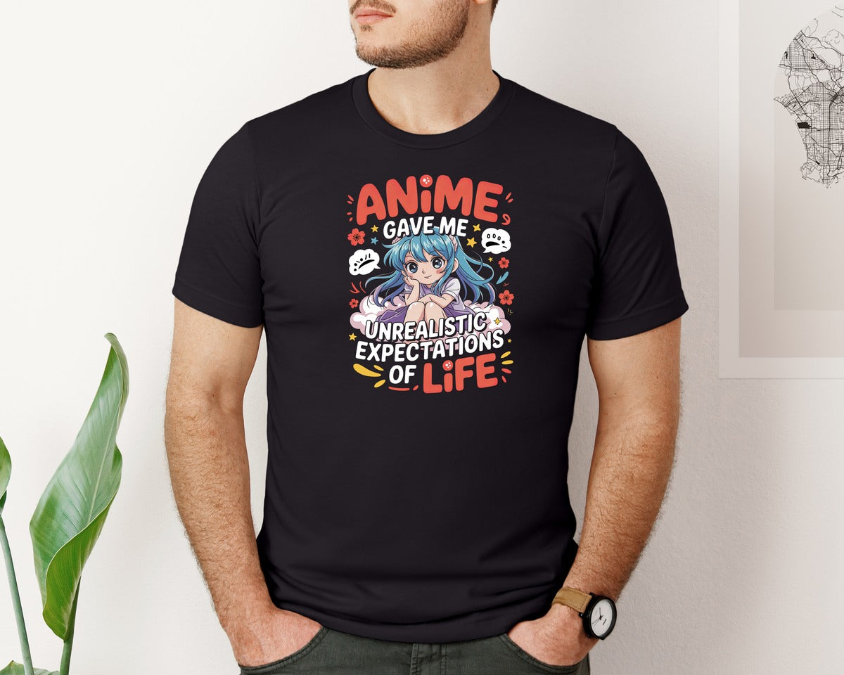 brand:Bella Canvas|color:Black|Anime Gave Me Unrealistic Expectations Graphic T-Shirt