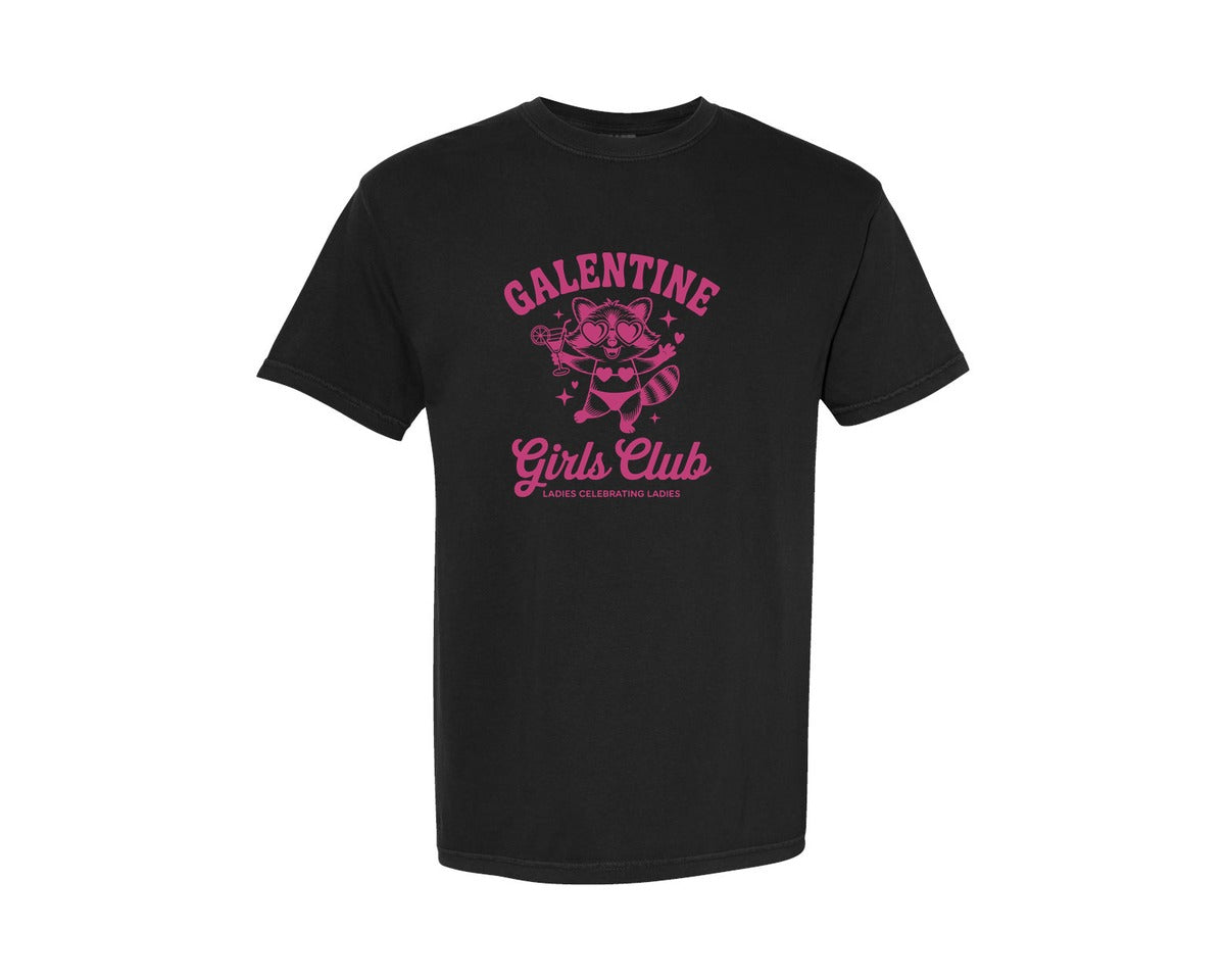 brand:Comfort Colors|color:Black|Galentine Girls Club Ladies Celebrating Graphic T-Shirt