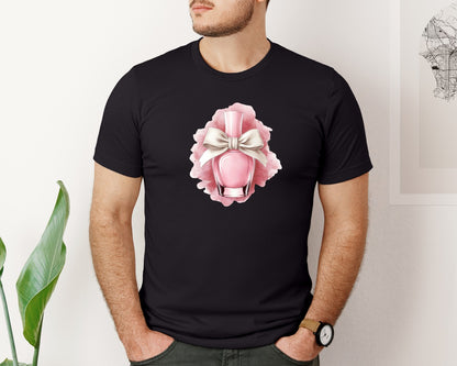 brand:Bella Canvas|color:Black|Coquette Pink Nail Polish With Bow Graphic T-Shirt