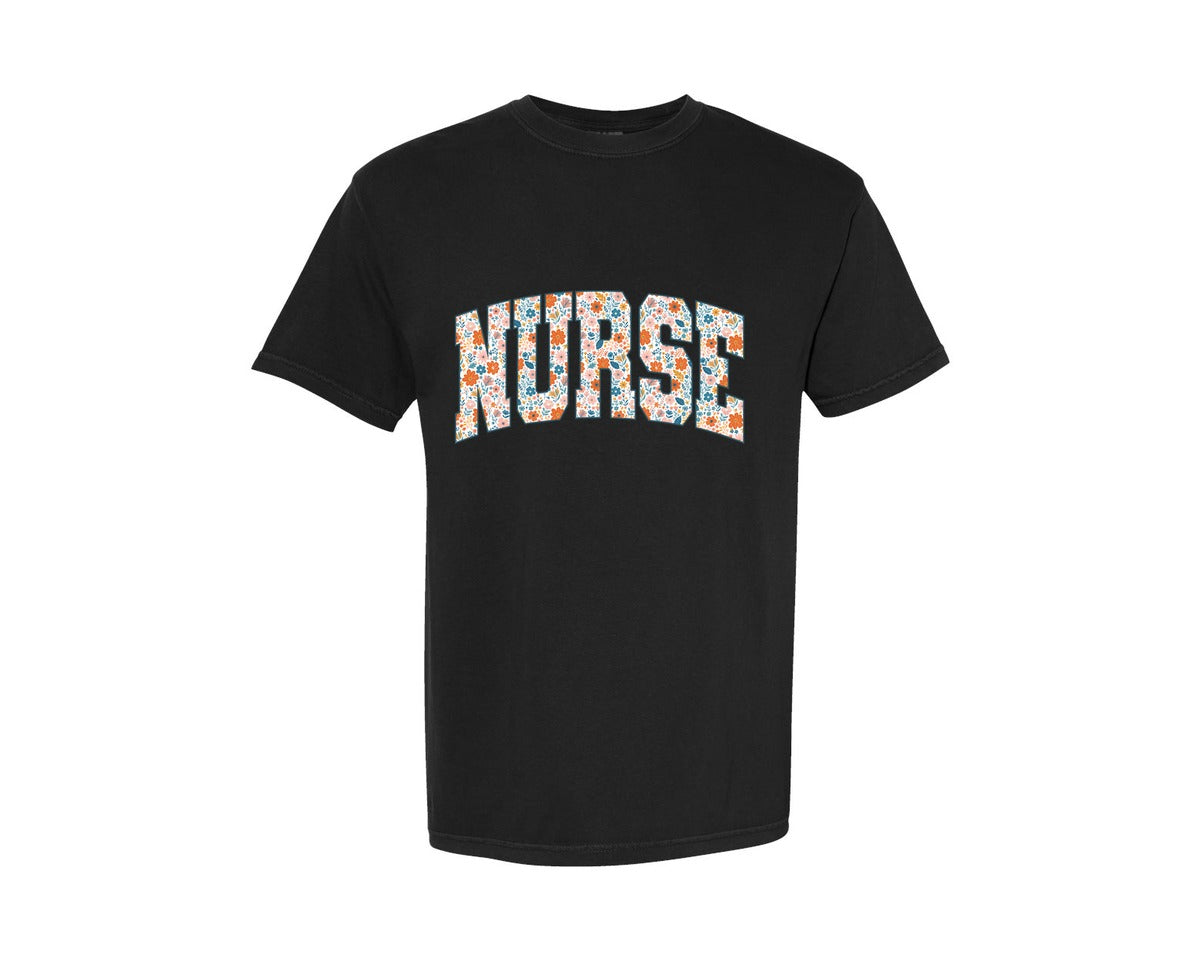 brand:Comfort Colors|color:Black|Boho Floral Nurse Retro Nurse Flower 3 Graphic T-Shirt