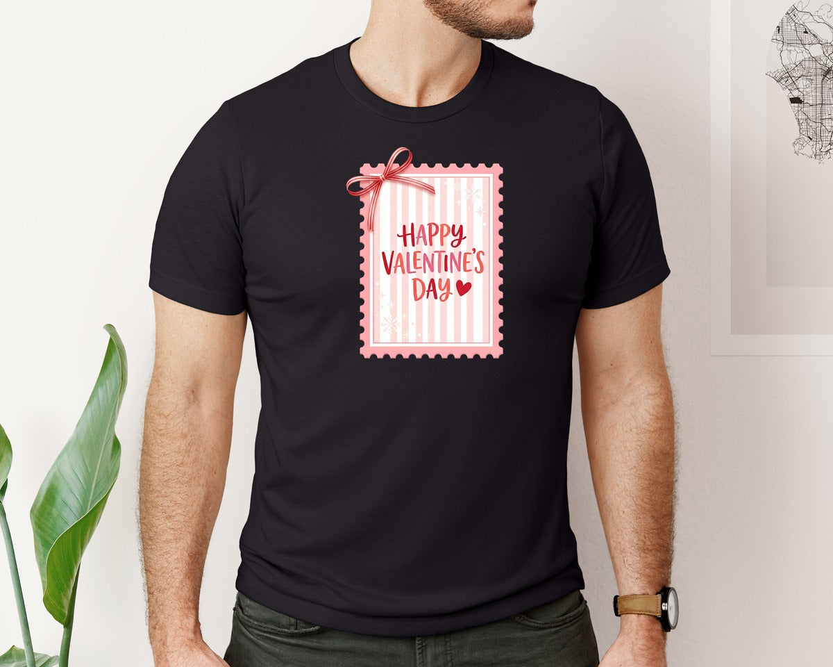 brand:Bella Canvas|color:Black|Happy Valentines Day Stamp Coquette Graphic T-Shirt