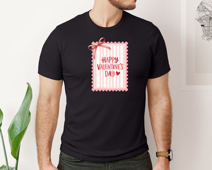 brand:Bella Canvas|color:Black|Happy Valentines Day Stamp Coquette Graphic T-Shirt