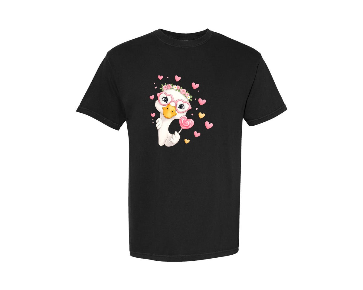 brand:Comfort Colors|color:Black|Retro Valentine Goose Funny Gooses Graphic T-Shirt