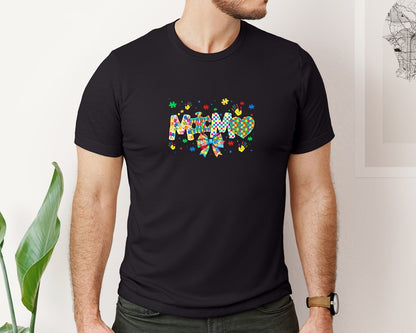 brand:Bella Canvas|color:Black|Autism Mom Puzzle Heart Graphic T-Shirt