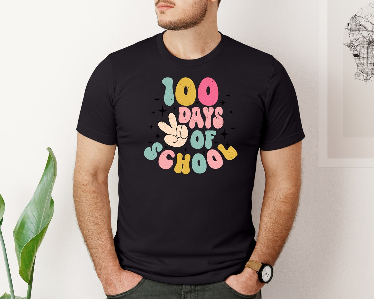 brand:Bella Canvas|color:Black|Kids 100 Days Of School Graphic T-Shirt
