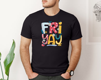 brand:Bella Canvas|color:Black|Funny Fri Yay Retro Shirt For Teacher Graphic T-Shirt
