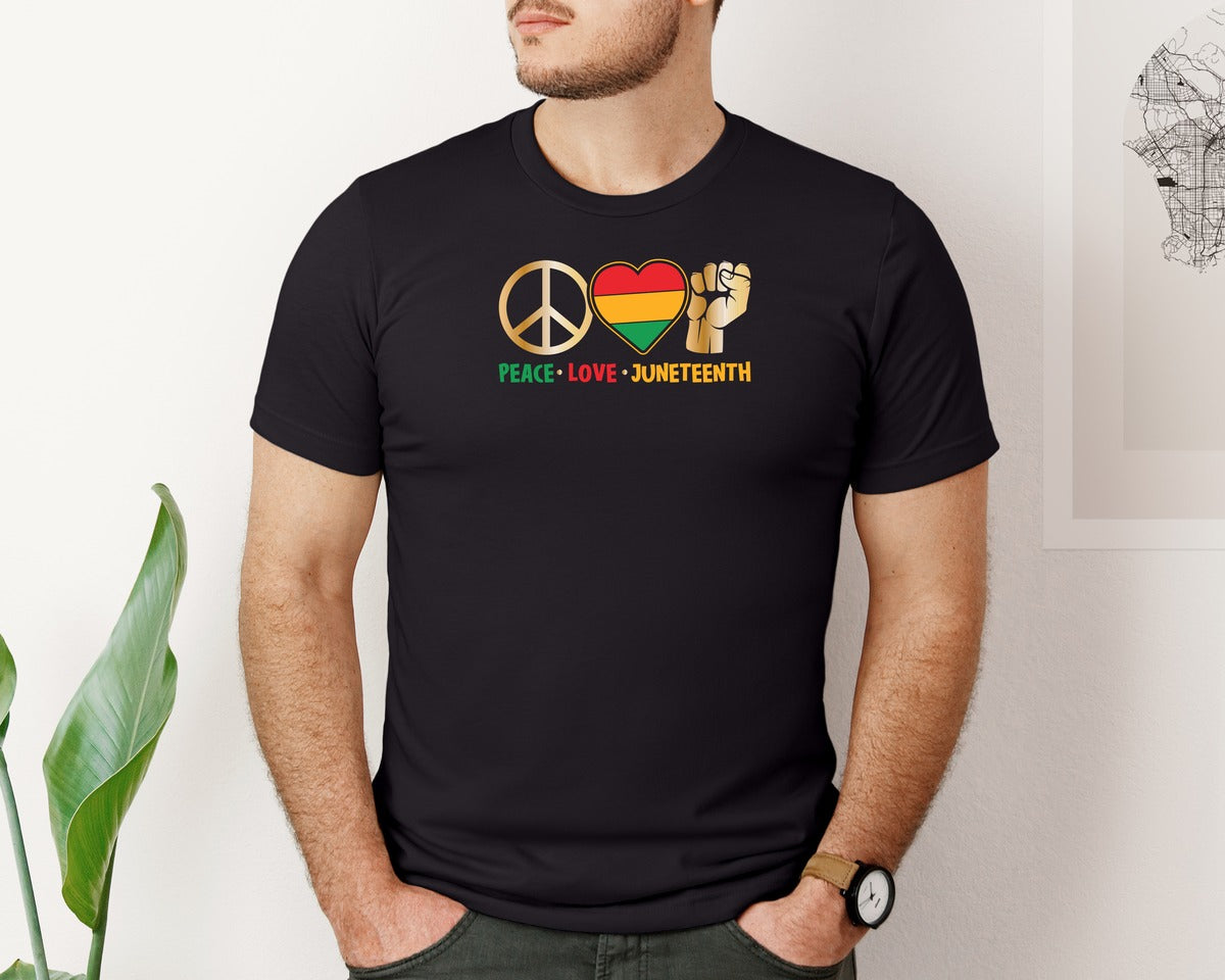 brand:Bella Canvas|color:Black|Peace Love Juneteenth Shirt Graphic T-Shirt
