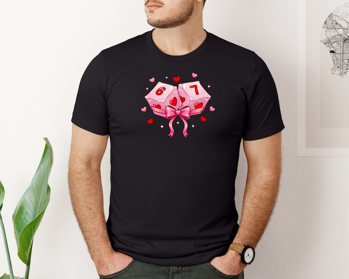 brand:Bella Canvas|color:Black|Viral 67 Valentine Dice Gift Meme Graphic T-Shirt