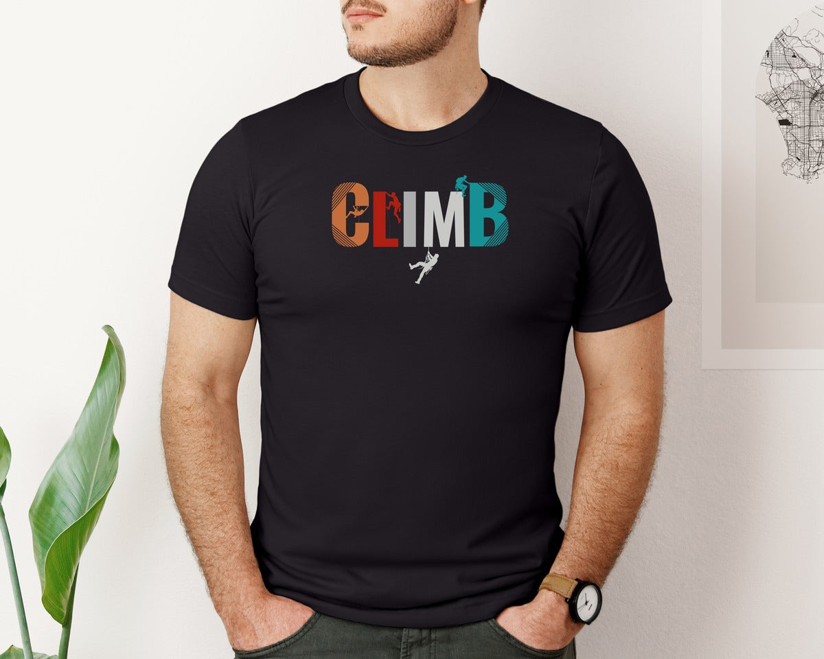 brand:Bella Canvas|color:Black|Unique And Trendy Rock Climbing Design Graphic T-Shirt