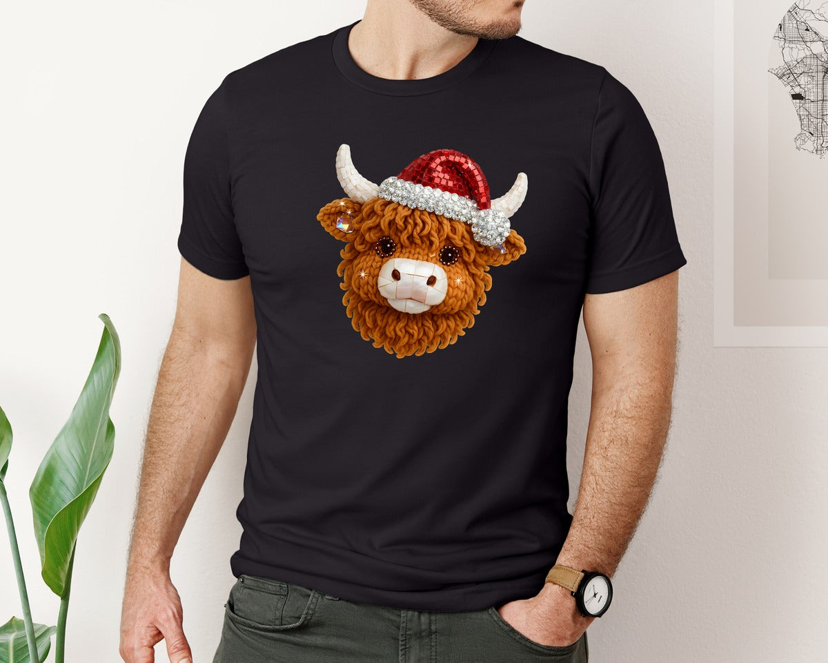 brand:Bella Canvas|color:Black|Rhinestone Highland Cow Christmas 2 Graphic T-Shirt