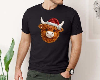 brand:Bella Canvas|color:Black|Rhinestone Highland Cow Christmas 2 Graphic T-Shirt