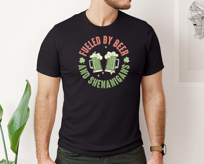 brand:Bella Canvas|color:Black|Fueled By Beer And Shenanigans St Patric Graphic T-Shirt