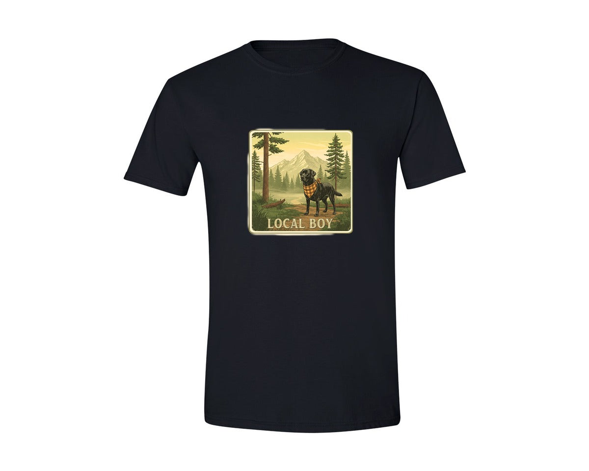 brand:Generic|color:Black|Local Boy Hunting Dog Graphic T-Shirt