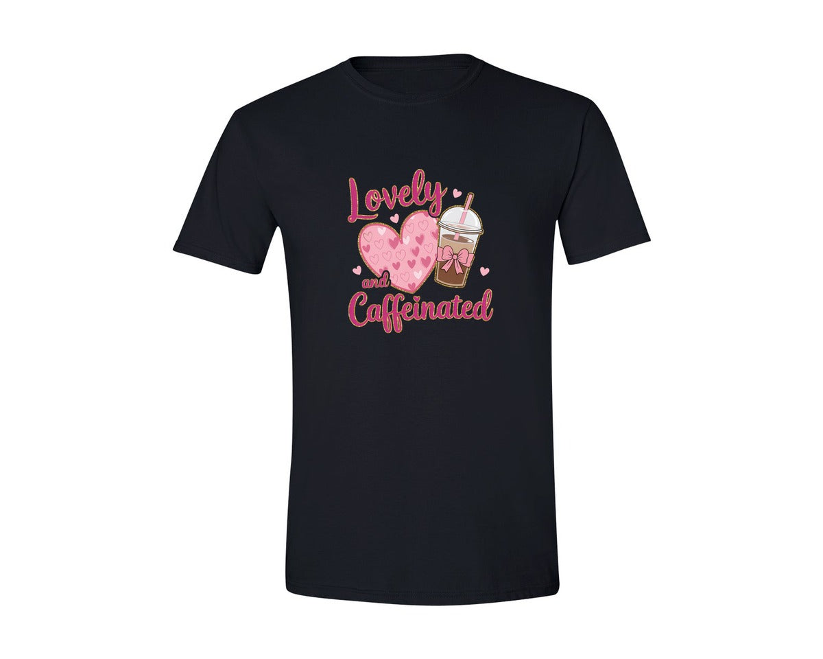 brand:Generic|color:Black|Lovely And Caffeinated Coffee Heart Graphic T-Shirt