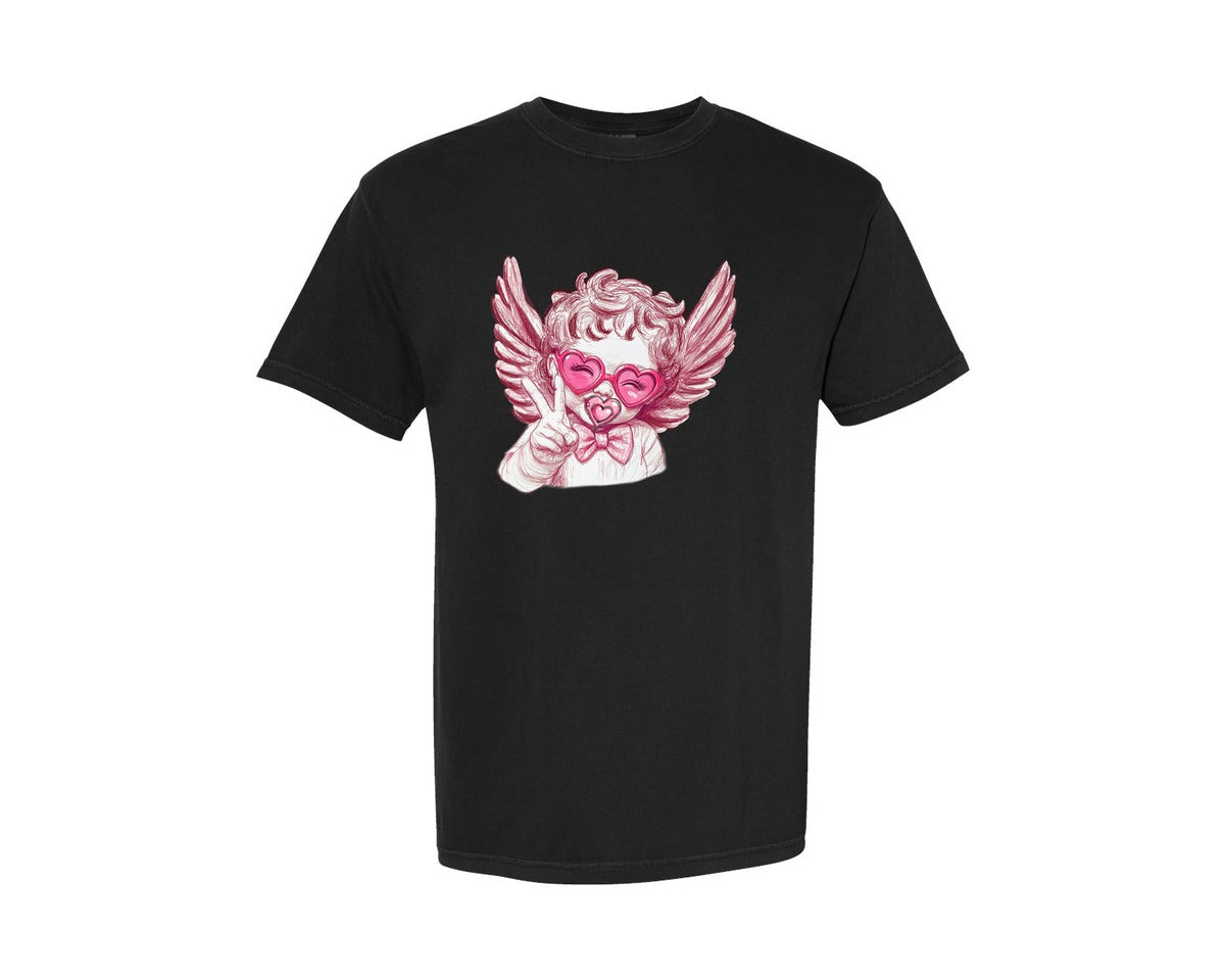 brand:Comfort Colors|color:Black|Retro Cupid Valentine Blowing Bubble 3 Graphic T-Shirt