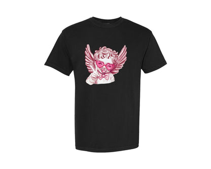 brand:Comfort Colors|color:Black|Retro Cupid Valentine Blowing Bubble 3 Graphic T-Shirt
