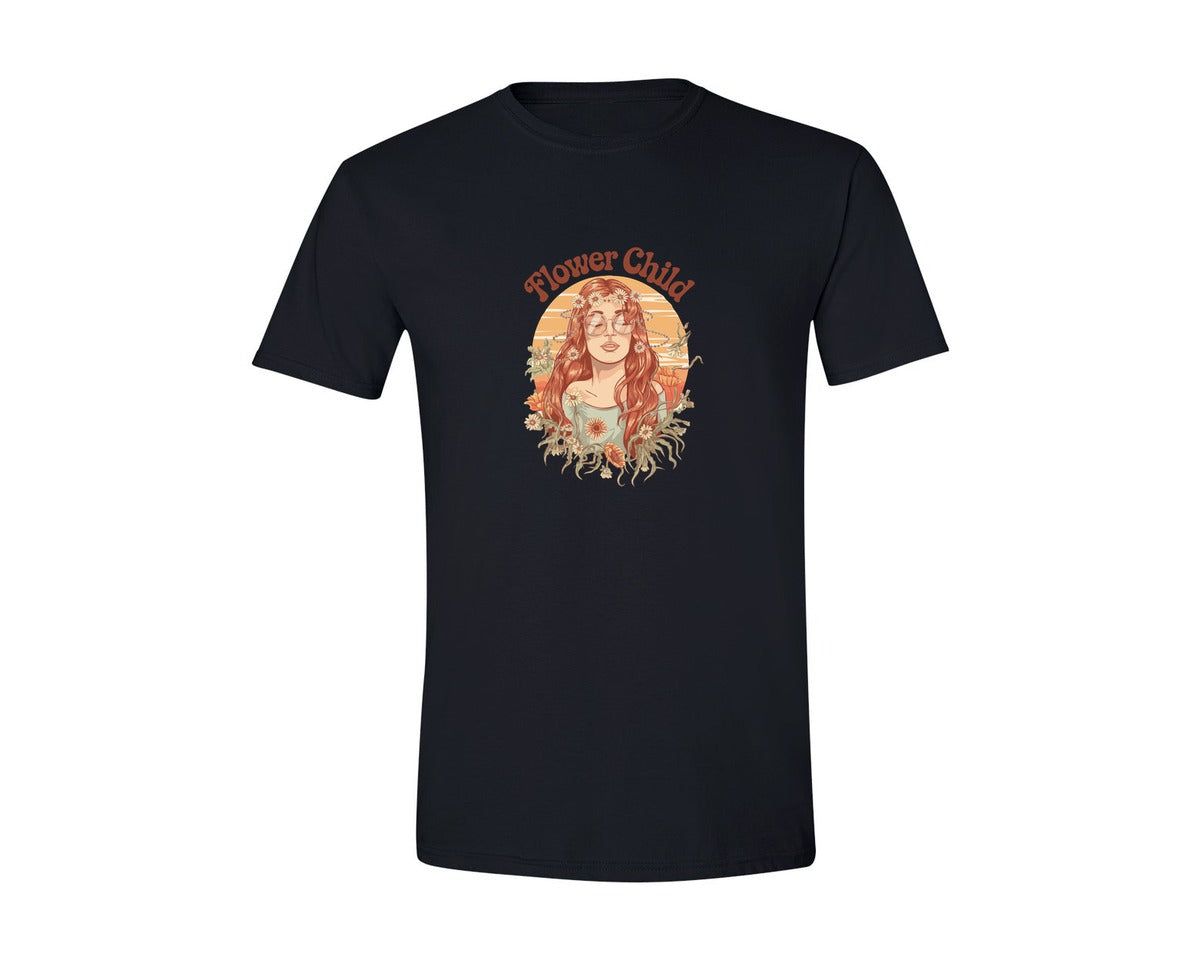 brand:Generic|color:Black|Flower Child Earthy Retro Design Graphic T-Shirt