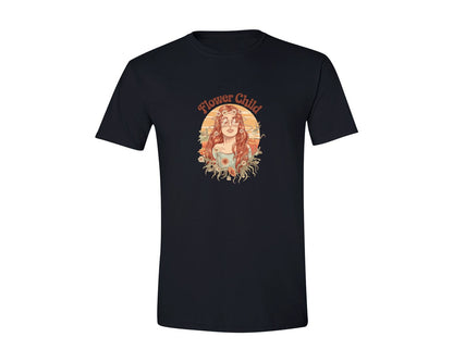 brand:Generic|color:Black|Flower Child Earthy Retro Design Graphic T-Shirt