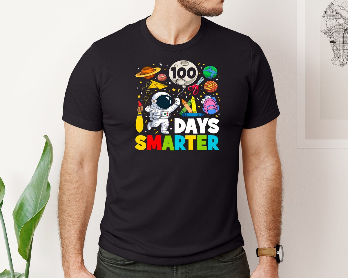 brand:Bella Canvas|color:Black|100 Days Smarter Astronaut School 2 Graphic T-Shirt