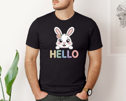brand:Bella Canvas|color:Black|Hello Easter Bunny Nest Graphic T-Shirt