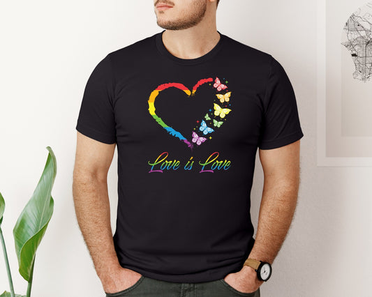 Butterfly Heart Rainbow Love Is Love Graphic T-Shirt