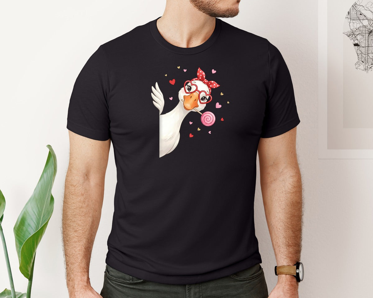 brand:Bella Canvas|color:Black|Cute Valentine Goose 4 Graphic T-Shirt
