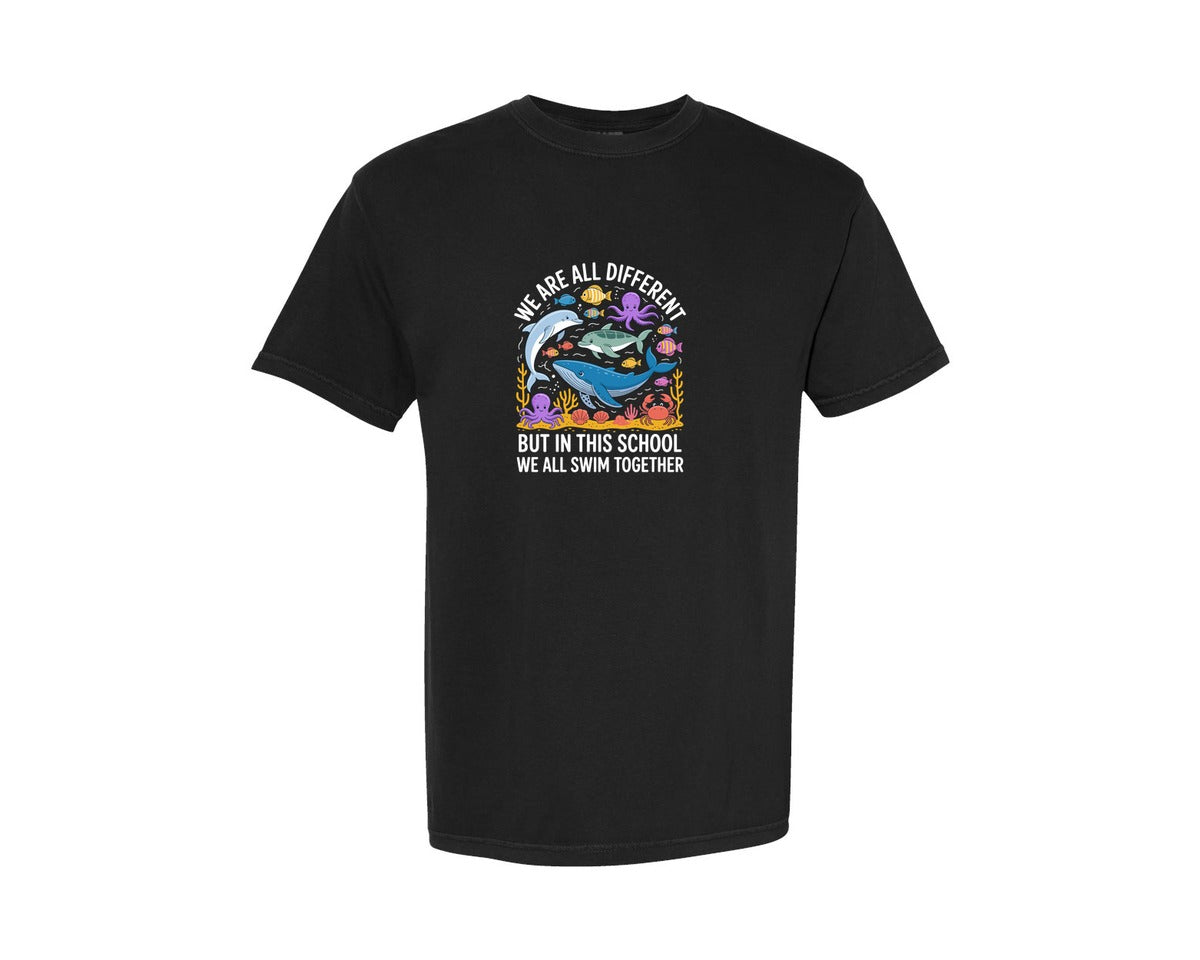 brand:Comfort Colors|color:Black|We Are Different But In This School Graphic T-Shirt
