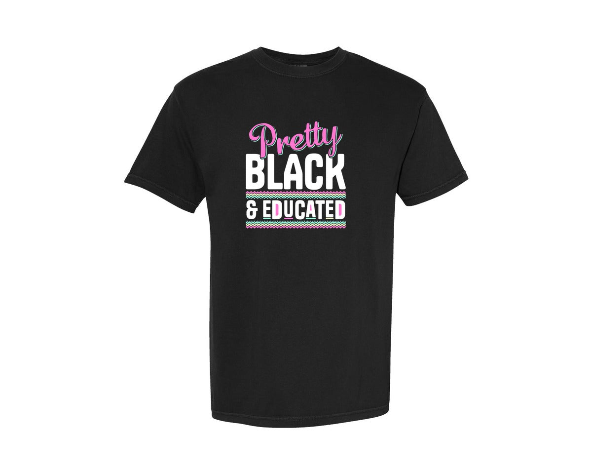 brand:Comfort Colors|color:Black|Melanin Queen Pretty Black Educated Graphic T-Shirt