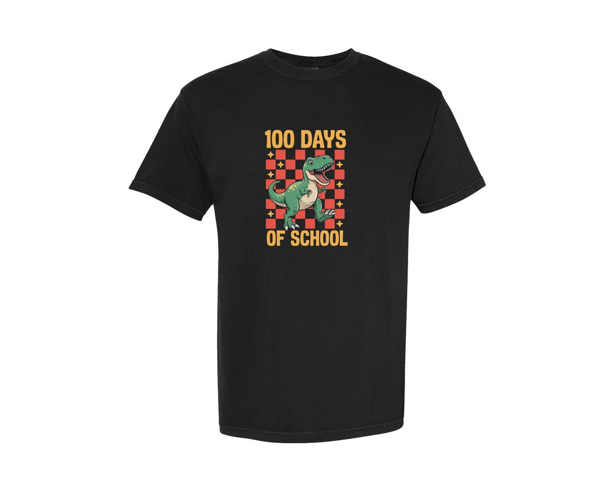 brand:Comfort Colors|color:Black|100 Days Of School Dinosaur Design Graphic T-Shirt