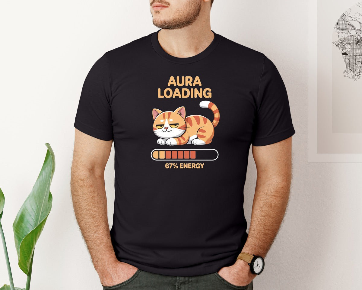 brand:Bella Canvas|color:Black|Aura Loading 67 Energy Cat Graphic T-Shirt