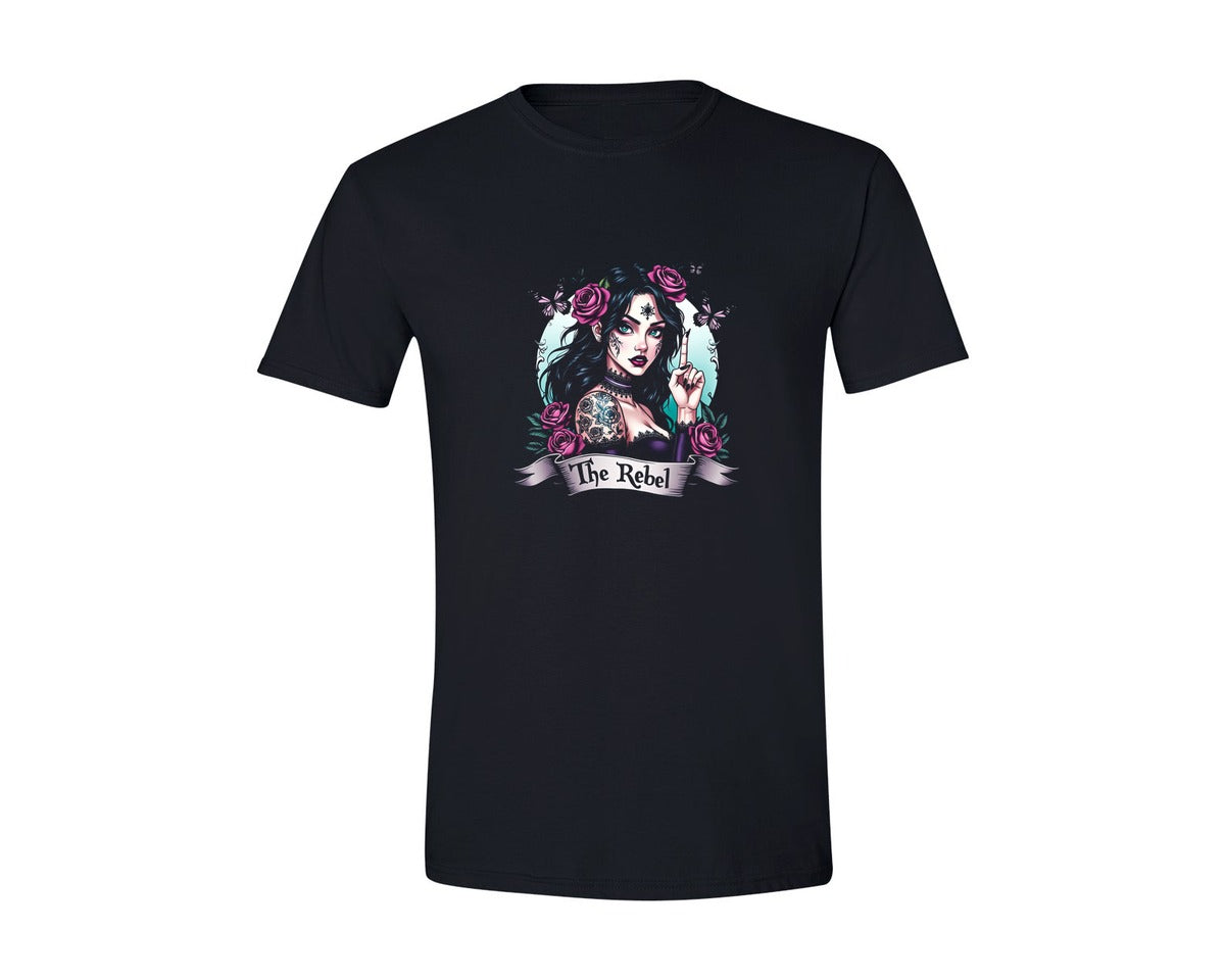 brand:Generic|color:Black|The Rebel Gothic Rose Graphic T-Shirt