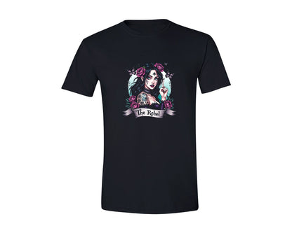 brand:Generic|color:Black|The Rebel Gothic Rose Graphic T-Shirt