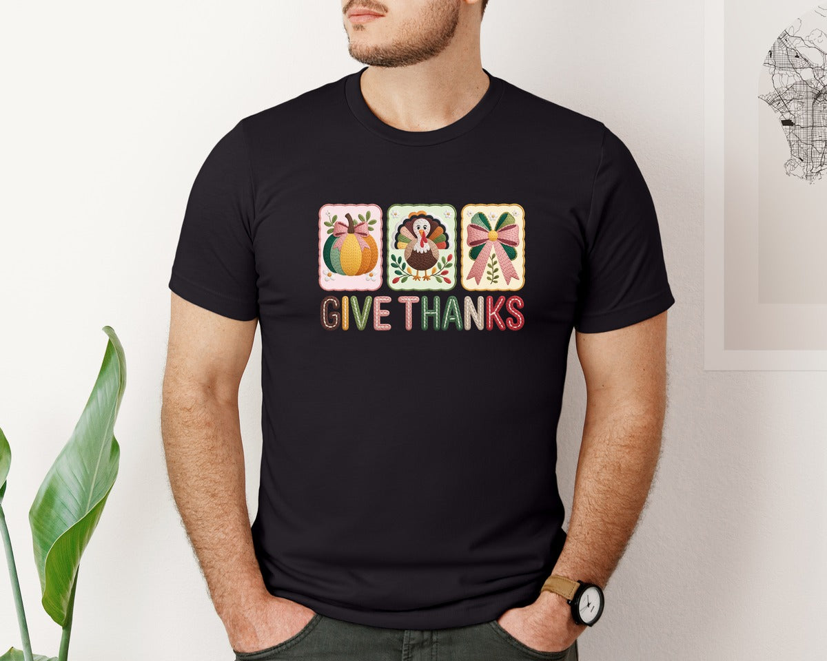 brand:Bella Canvas|color:Black|Give Thanks Thanksgiving 2 Graphic T-Shirt