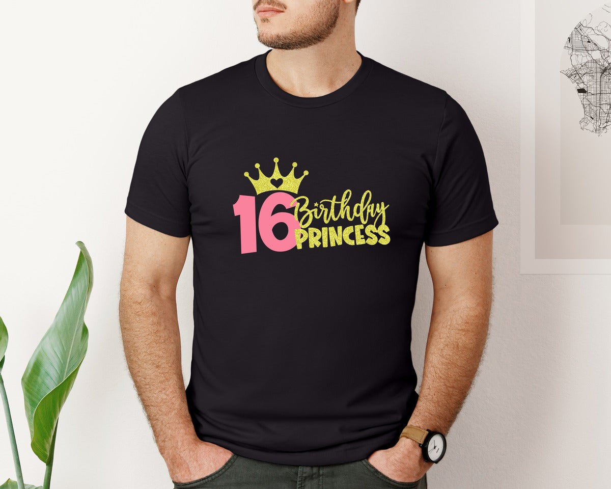 brand:Bella Canvas|color:Black|Sixteenth Birthday Princess Graphic T-Shirt