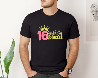 brand:Bella Canvas|color:Black|Sixteenth Birthday Princess Graphic T-Shirt