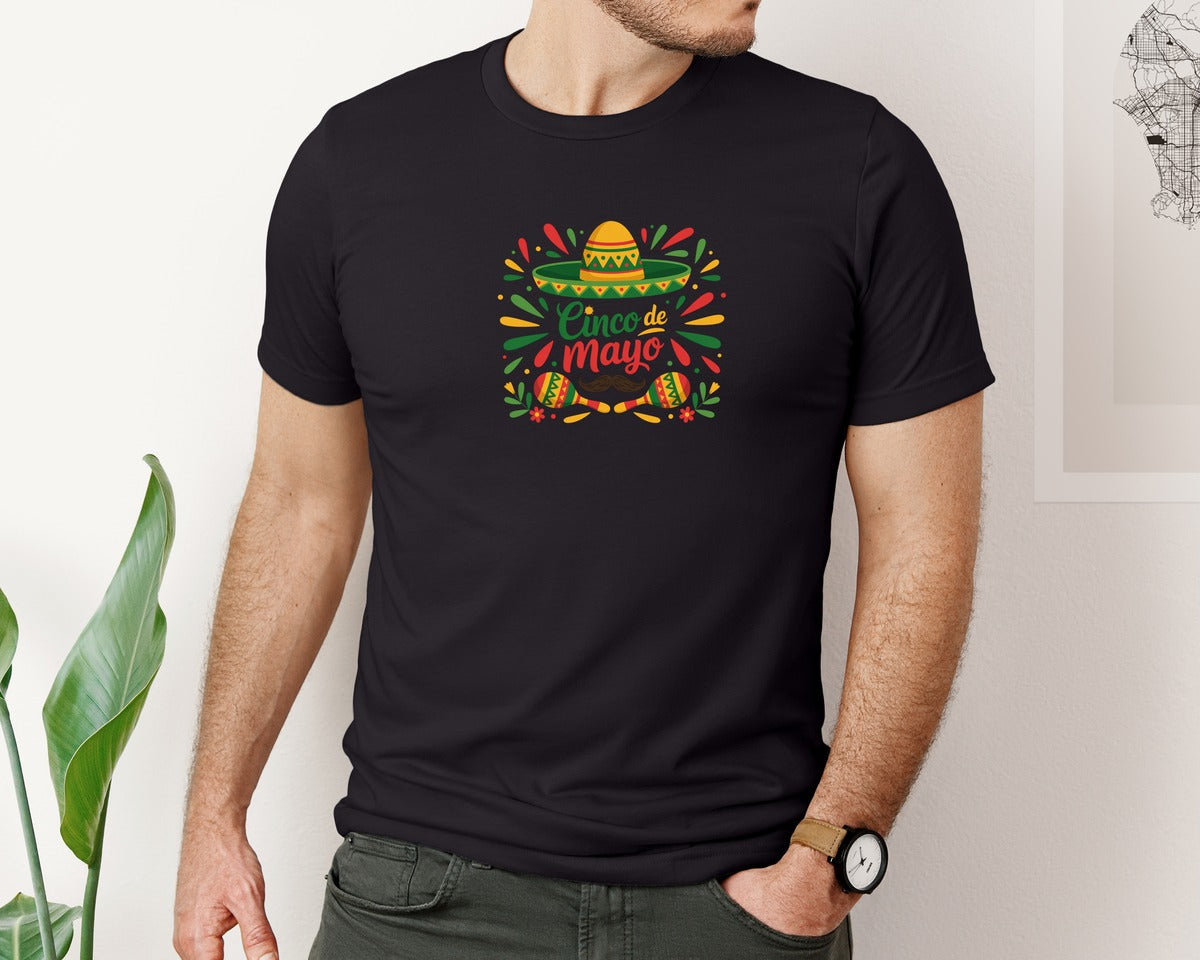 brand:Bella Canvas|color:Black|Cinco De Mayo Sombrero Graphic T-Shirt