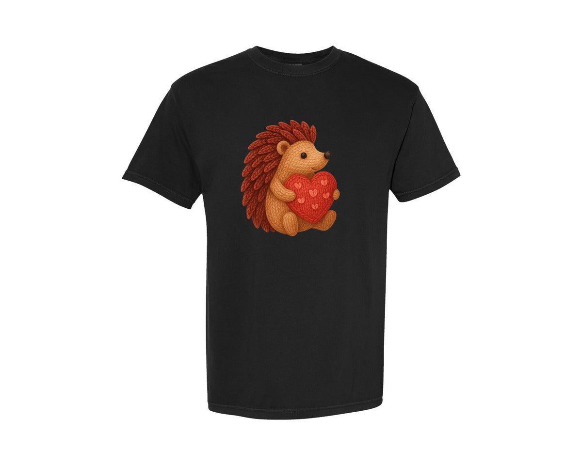 brand:Comfort Colors|color:Black|Crochet Hedgehog Cute Valentine Graphic T-Shirt