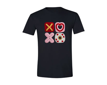brand:Generic|color:Black|Faux Yarn Valentine Day Xoxo Graphic T-Shirt
