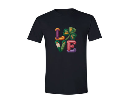 brand:Generic|color:Black|Crochet Shamrock Love St Patricks Graphic T-Shirt