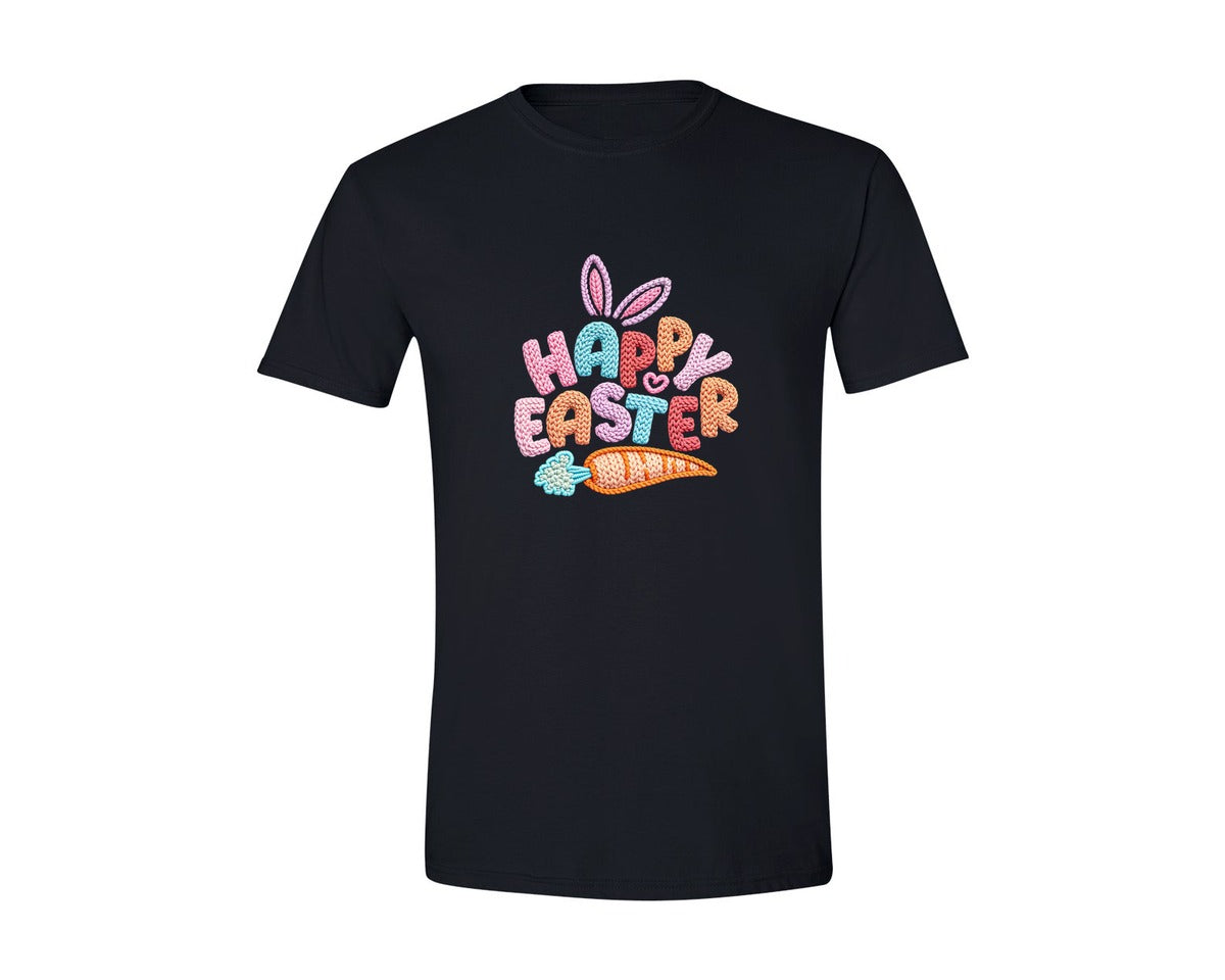 brand:Generic|color:Black|Happy Easter Bunny Faux Graphic T-Shirt
