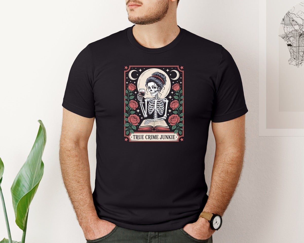 brand:Bella Canvas|color:Black|True Crime Junkie Tarot Card Graphic T-Shirt