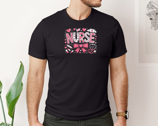 Valentines Day Nurse Coquette Bow Graphic T-Shirt