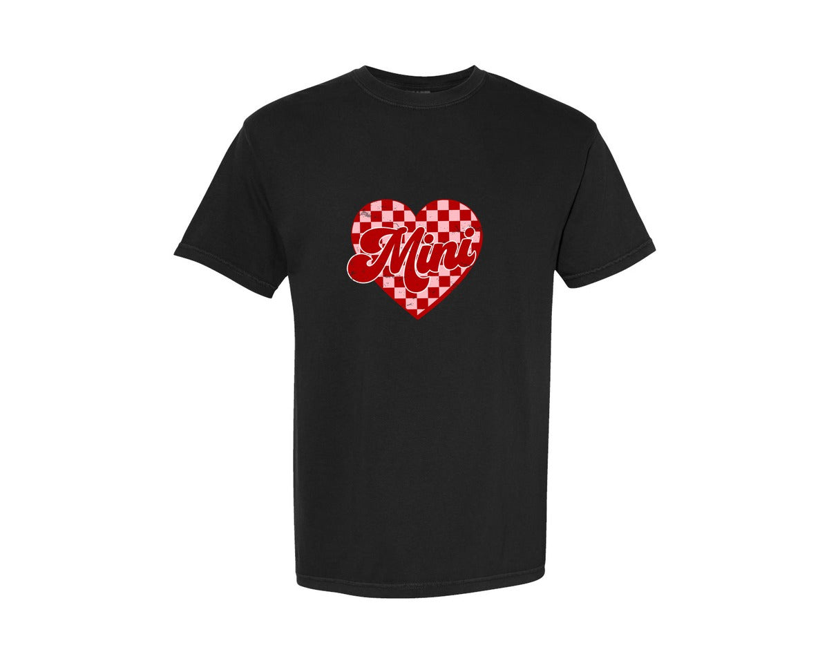 brand:Comfort Colors|color:Black|Valentines Day Mini Checkered Heart Graphic T-Shirt