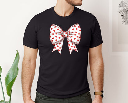 brand:Bella Canvas|color:Black|Coquette Valentines Day Heart Bow Graphic T-Shirt