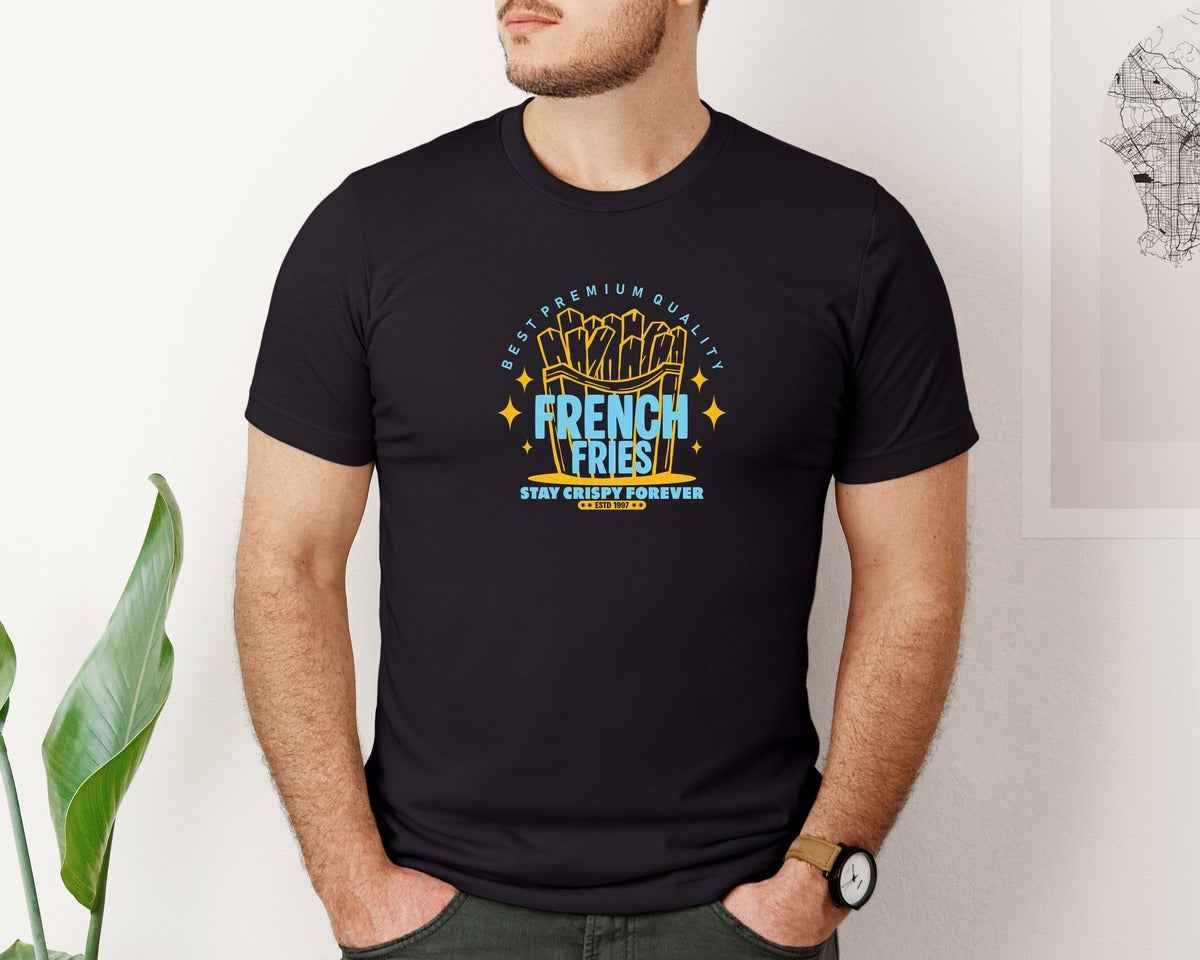 brand:Bella Canvas|color:Black|Vintage French Fries Urban Print Design Graphic T-Shirt