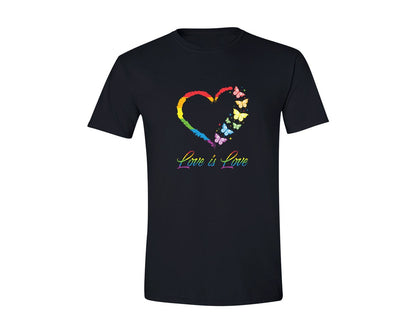brand:Generic|color:Black|Butterfly Heart Rainbow Love Is Love Graphic T-Shirt