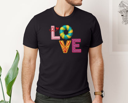 brand:Bella Canvas|color:Black|Love Embroidery Valentines Day 9 Graphic T-Shirt