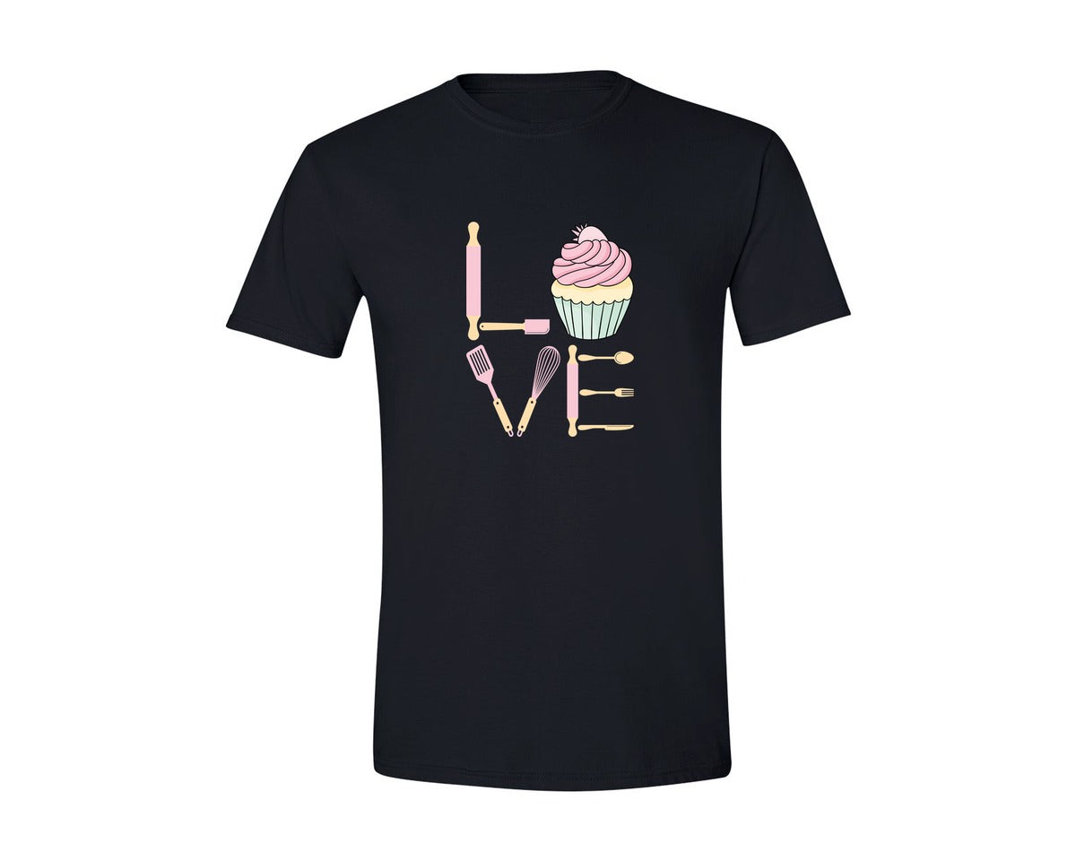 brand:Generic|color:Black|Baking Love Cupcake Whisk Spatula Graphic T-Shirt
