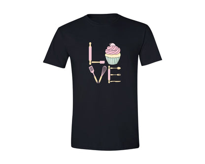 brand:Generic|color:Black|Baking Love Cupcake Whisk Spatula Graphic T-Shirt