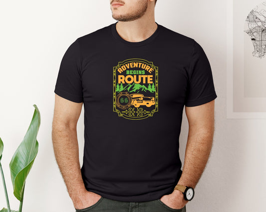 Adventure Begins Route 66 Graphic T-Shirt